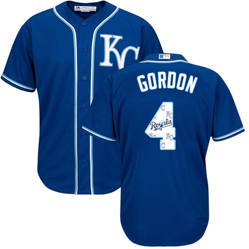 Royals #4 Alex Gordon Royal Blue Team Logo Fashion Stitched MLB Jersey - Click Image to Close